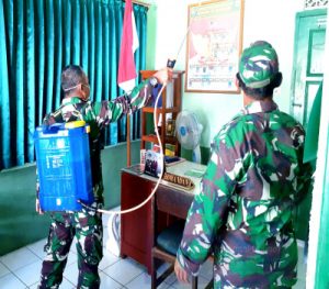 Penyemprotan Disinfektan Kembali dilakukan Koramil Nogosari