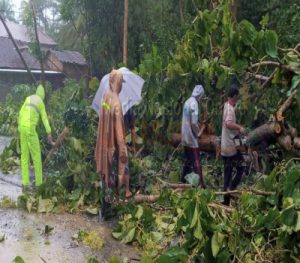 Anggota Koramil Manyaran Bersama Warga Singkirkan Puing Pohon Tumbang