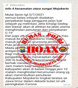 HOAX ! Kapolresta Mojokerto Klarifikasi Pesan Berantai terkait Antigen dan Darah serta Denda