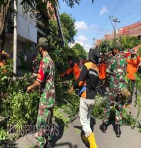 Tanggap Bencana Alam, Danramil 04/Jebres Gelar Apel Gabungan Dilanjutkan Perempelan Pohon Besar