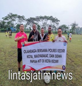 Merajut Kebhinekaan Untuk Keutuhan NKRI, Polres Kediri Kota Gelar Olah Raga Bersama Pelajar Asal Papua