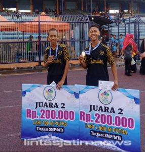 Siswa MTs M 15 Lamongan Sabet Dua Juara Lomba lari 100 Meter dan 1.500 Meter Putra Tingkat SMP O2SM 2021