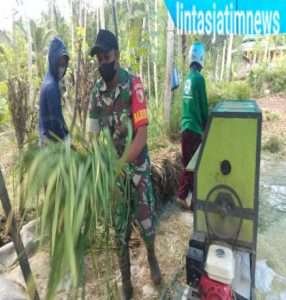 Babinsa Koramil 0801/12 Pringkuku Bantu Petani Dalam Panen Padi