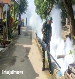 Cegah Demam Berdarah, Babinsa Koramil 0801/01 Pacitan Lakukan Fogging