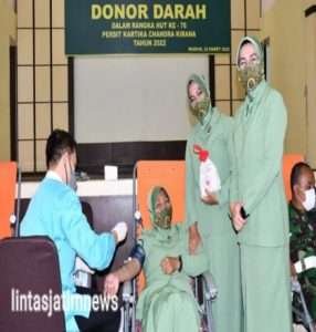 Persit KCK Koorcab Rem 081 Gelar Aksi Kemanusiaan Donor Darah