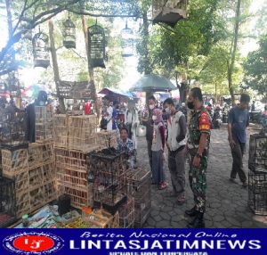 Cegah Covid-19, Babinsa Kelurahan Manahan Aktif Cek Prokes di Pasar Burung Depok