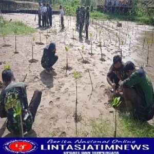 Babinsa Koramil 0801/12 Pringkuku Lakukan Reboisasi Tanaman Mangrove Cegah Abrasi