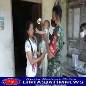 Babinsa brojol dampingi Tim Puskesmas Cek Kondisi anak yang mengalami stunting
