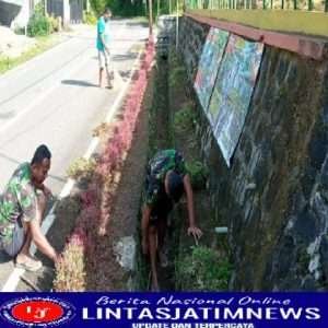Pelihara Kerapian Pangkalan, Koramil 0801/05 Nawangan Laksanakan Pembersihan