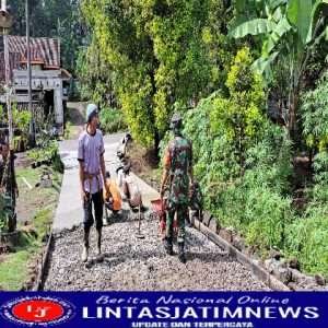 Ciptakan Kemanunggalan TNI Dengan Rakyat,Babinsa Koramil Kendal Kerja Bakti Pengecoran Jalan