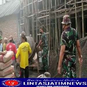 Babinsa Koramil Paron Bantu Warga Pengecoran Pembuatan Aula Ponpes Fisalil Mutaqin