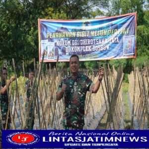 Tanam Ribuan Bibit Melon, Kasrem : Semoga  dapat meningkatkan kesehjatraan para petani