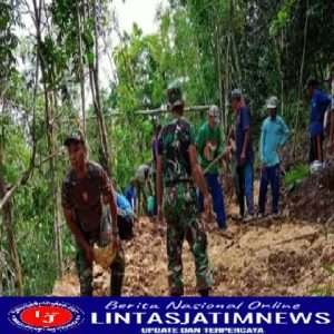 Demi Kemajuan Desa, Babinsa Koramil 0801/12 Pringkuku Perbaiki Jalan Bersama Warga