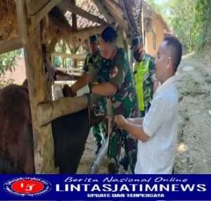 Cegah PMK, Babinsa Koramil 0801/01 Pacitan Lakukan Pendampingan Vaksinasi