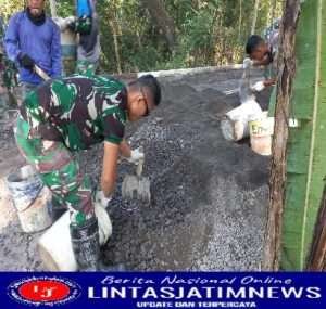 Sejumlah TNI Satgas Belajar Ilmu Bangunan di Lokasi TMMD Reg ke 114