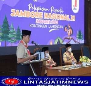 Kontingen Pramuka Lamongan Diberangkatkan  Jambore Nasional XI Ke Cibubur