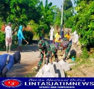 Dengan Semangat Kebersamaan, Babinsa Posramil kasreman Laksanakan Kerja bakti Pembuatan Talud