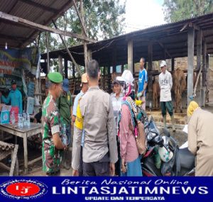 Antisipasi Wabah PMK, Serka Siswanto Bersama Bhabinkamtibmas Dampingi Mantri Hewan Vaksinasi Hewan Ternak