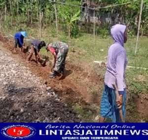 Ciptakan Kemanunggalan TNI dan Rakyat, Babinsa Koramil Sine Gotong Royong Perbaiki Jalan