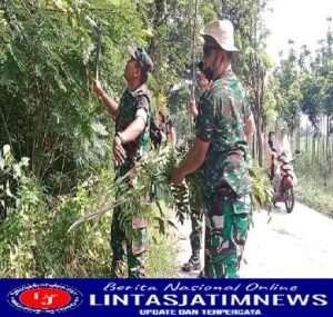 Peduli Lingkungan Babinsa Koramil 0812/07 Bluluk Ajak Warga Bersihkan Ruas Jalan