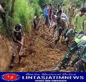 Benahi Saluran Air, Babinsa Koramil 0801/05 Bersama  warga Lakukan Gotong Royong