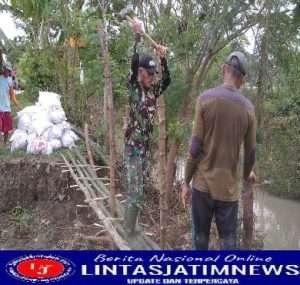 Serka Rubimin Babinsa Grogol Kec. Weru, Bantu warga atasi tanggul jebol sungai Situri