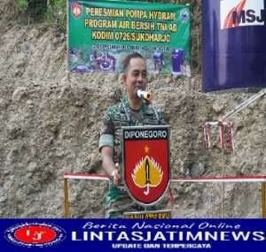 Dandim 0726/Sukoharjo serahkan Sumur Pompa Hidram Program Air Bersih TNI AD kepada Warga Desa Gentan, Kec. Bulu, Kab. Sukoharjo