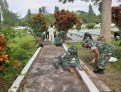 Rangkaian Hari Juang Kartika, Kodim Boyolali Bersihkan TMP Ratna Negara