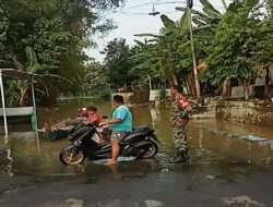 Babinsa Koramil 0805/01 Ngawi Monitoring dan Bantu Evakuasi Warga yang Terdampak Luapan Sungai Bengawan Solo