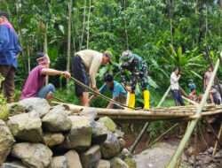 Koramil Pakuniran Kerja Bakti Bangun Jembatan Darurat