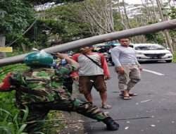 Koramil Krucil  Kerja Bakti Bersihkan Jalan di Desa Binaan
