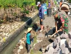 Babinsa bersama Masyarakat Bangun Talud Penahan Tanah Pesawahan Sebagai Penunjang Ketahanan Pangan