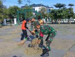 Lapangan Pamedan Puro Mangkunegaran Jadi Sasaran Kerja Bakti Babinsa Keprabon Bersama Warga