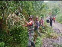 Koramil Krucil Mempelopori Kerja Bakti Bersihkan Saluran Irigasi dan Jalan Desa