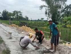 Membangun Desa Bersama Warga, Babinsa Bantu Kerja Bakti Pengecoran Jalan