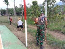 Koramil Kerja Bakti Bersihkan Sarana Olahraga