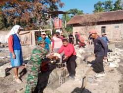 Pasca Kebakaran, Babinsa Bersama Warga Karya Bakti Pembuatan Pondasi Rumah Milik Sugiman