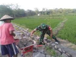 Babinsa Tegalombo Gotong Royong Bangun Talud Desa