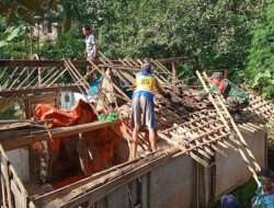 Dengan Semangat Gotong Royong, Babinsa Bantu Pembongkaran Rumah Warga Binaan