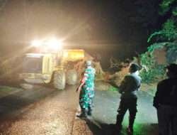 Siap Bergerak, Anggota Koramil 0801/04 Tegalombo Bantu Evakuasi Tanah Longsor Dan Pohon Tumbang