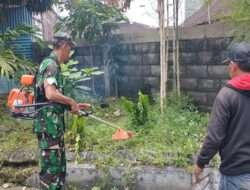 Babinsa Kelurahan Nusukan Pelopori Pelaksanaan Kerja Bakti Pembersihkan Lingkungan