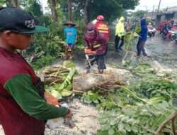 Polisi dan TNI Bersama Warga Gotong Royong Tangani Bencana Angin Kencang