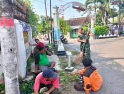 Wujudkan Lingkungan Bersih dan Rapi, Danramil 03/Serengan Pimpin Anggotanya Kerja Bakti Bersama Warga