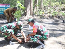 Dansatgas bersama tim Wasev Menanaman Pohon di Lahan Kosong di TMMD 121