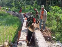 Wujud Kebersamaan, Babinsa Koramil 0801/02 Kebonagung Gotong Royong Bangun Irigasi