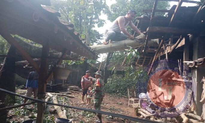 Babinsa Klego Dan Warga Evakuasi Pohon Tumbang Yang Timpa Rumah