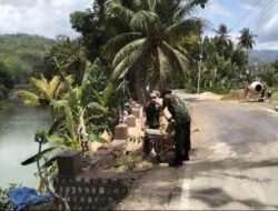 Wujud Kemanunggalan, Babinsa Koramil 0801/09 Sudimoro Bantu Pembuatan Talud