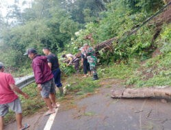 Polisi bersama TNI dan Warga Bersihkan Longsor Jalur Wisata Telaga Ngebel