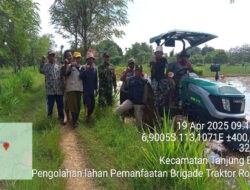 Sertu Warsito Dampingi Uji Coba Traktor Pembajak Sawah di Bumi Anyar
