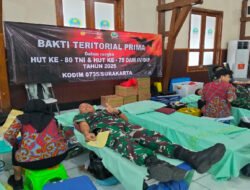 Kodim 0735/Surakarta Gelar Bakti Teritorial Prima Donor Darah Dan CKG dalam Rangka HUT Ke-80 TNI dan HUT Ke-75 Dam IV/Dip